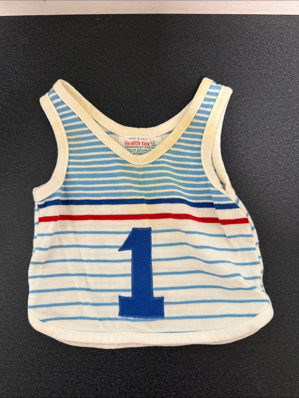 healthtex Kids' Blue Striped Tank Top with Number 1 vintage 80’s